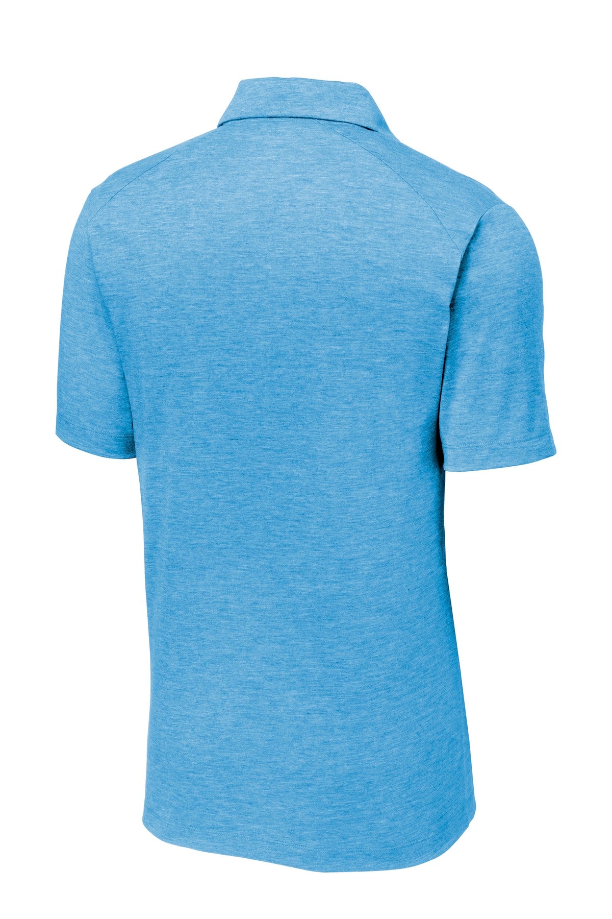 Rear View of Pond Blue Hthr Sport-Tek PosiCharge Tri-Blend Wicking Polo. ST405 plain