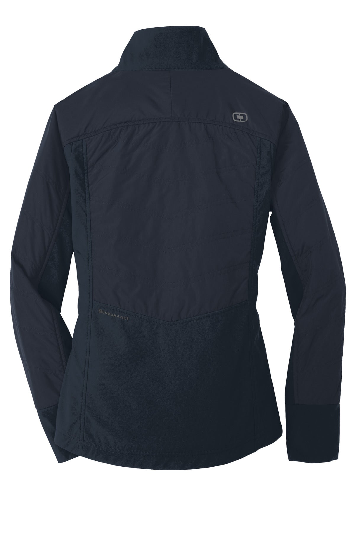 Rear View of Propel Navy OGIO Women's Brink Soft Shell. LOE722 plain