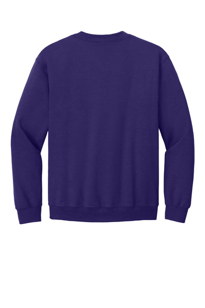 Rear View of Purple Gildan Heavy Blend Crewneck Sweatshirt. 18000 plain