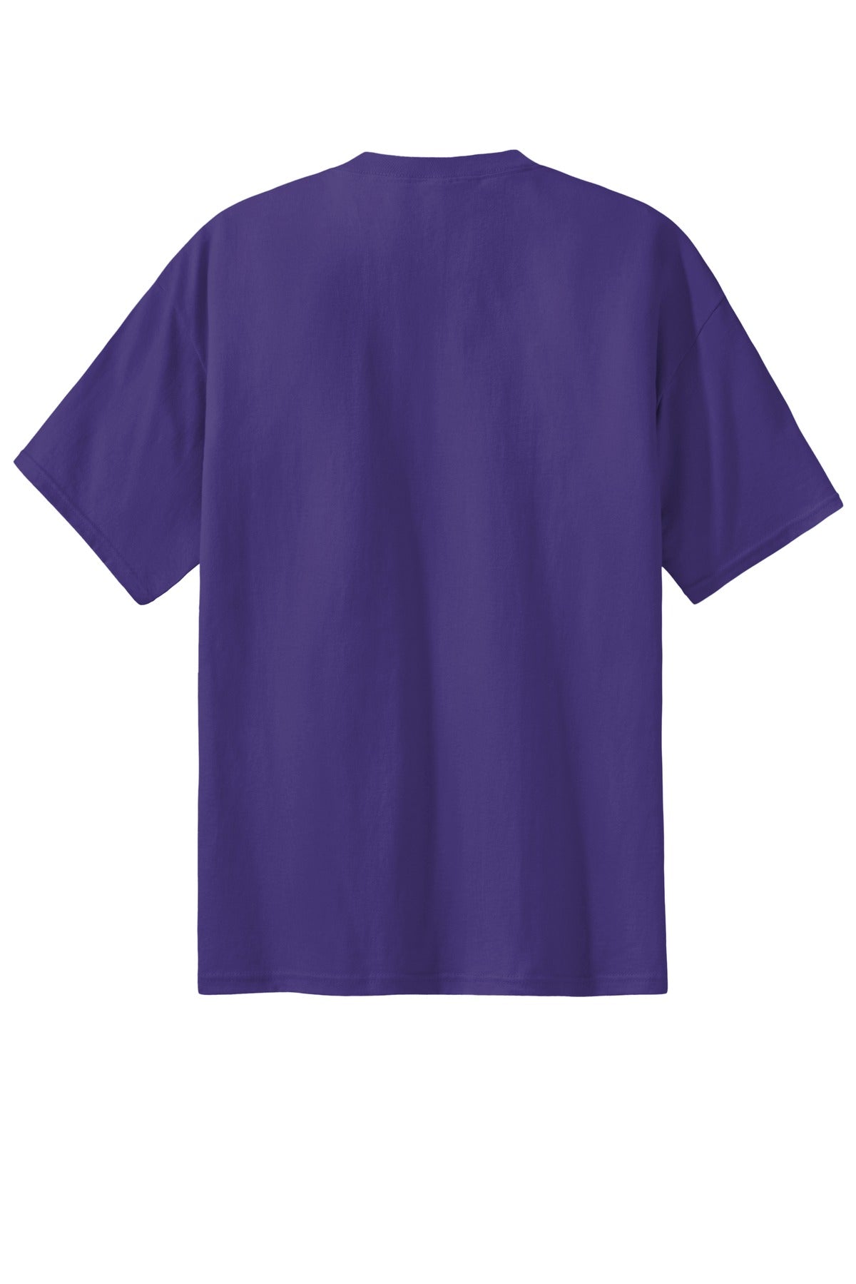 Rear View of Purple Port & Co Essential Tee. PC61 plain