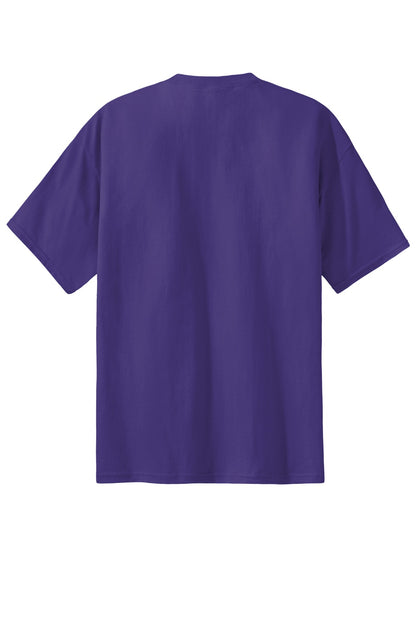 Rear View of Purple Port & Co Essential Tee. PC61 plain