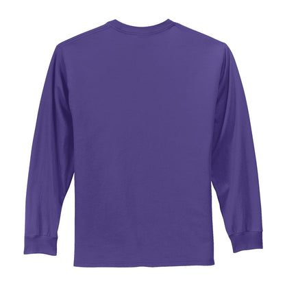 Rear View of Purple Port & Co Long Sleeve Essential Tee. PC61LS plain