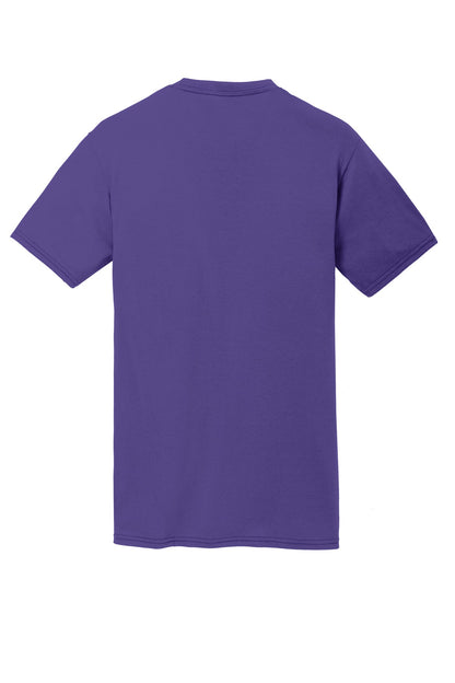 Rear View of Purple Port & Co Performance Blend Tee. PC381 plain