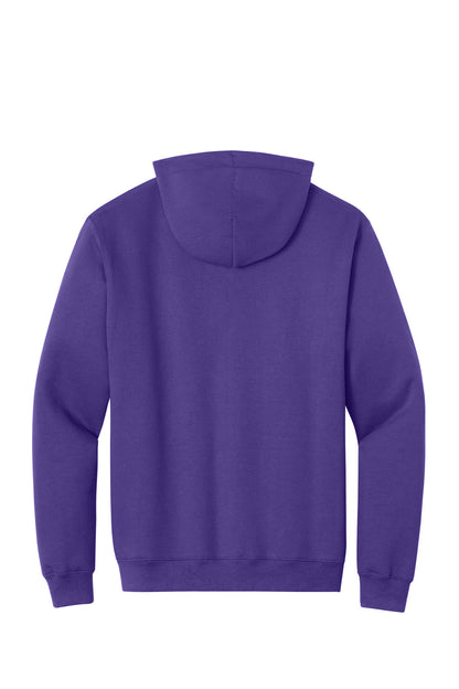 Rear View of Purple Port & Co Tall Essential Fleece Pullover Hooded Sweatshirt. PC90HT plain