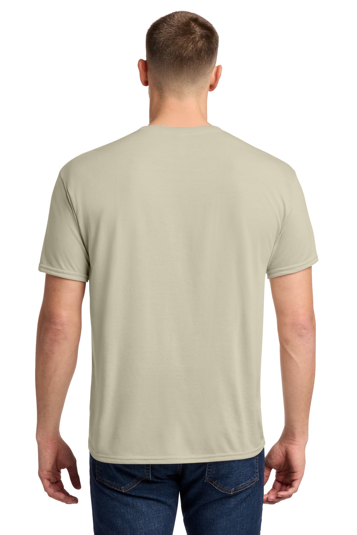 Rear View of Putty Jerzees Dri-Power 100% Polyester T-Shirt. 21M plain