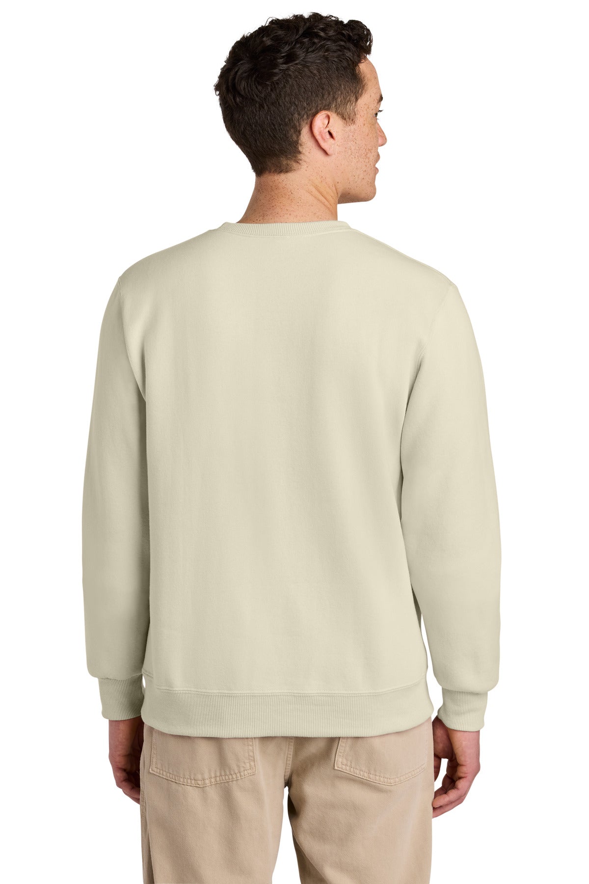 Rear View of Putty Jerzees Eco Premium Blend Crewneck Sweatshirt 701M plain