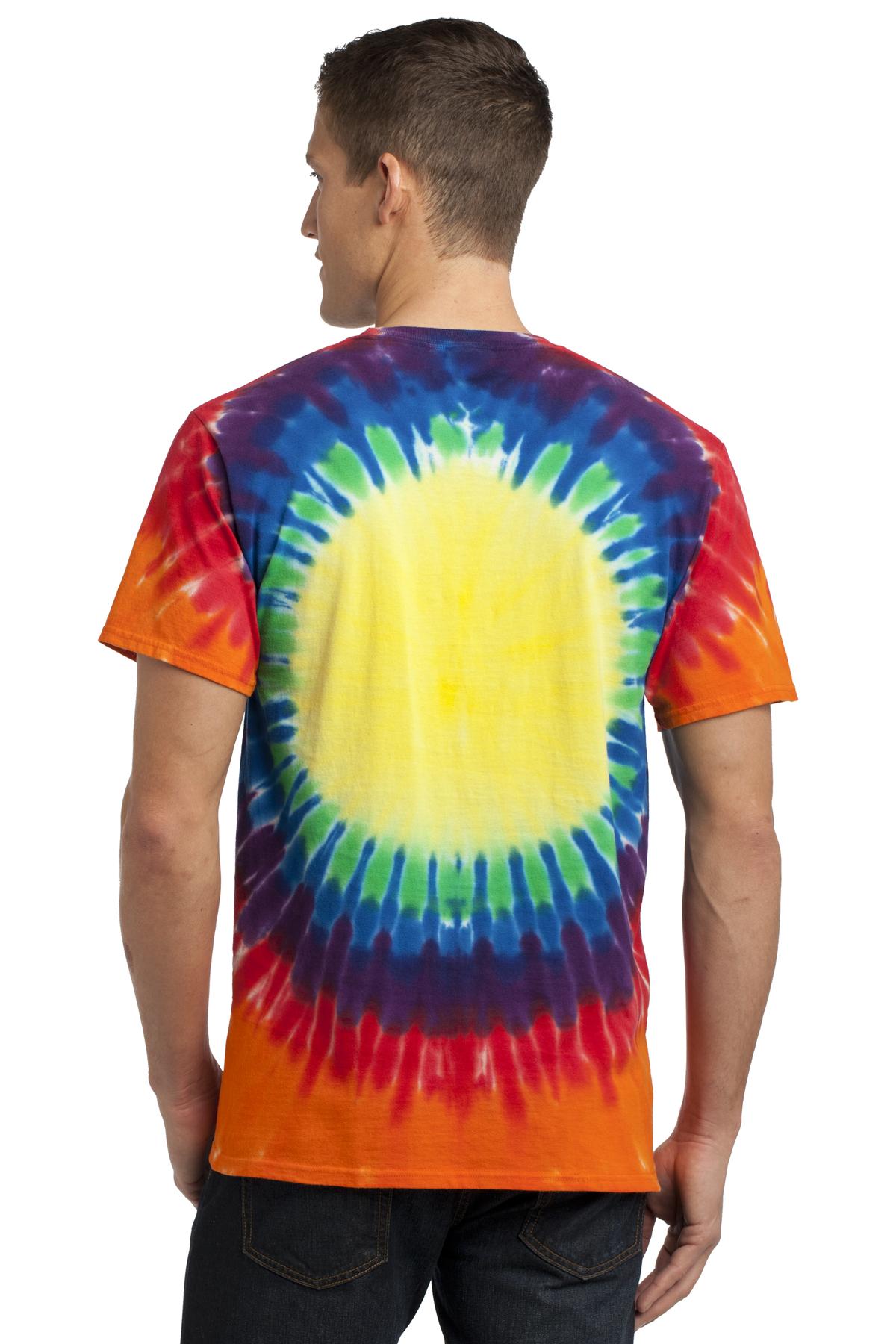 Rear View of Rainbow Port & Co Window Tie-Dye Tee. PC149 plain