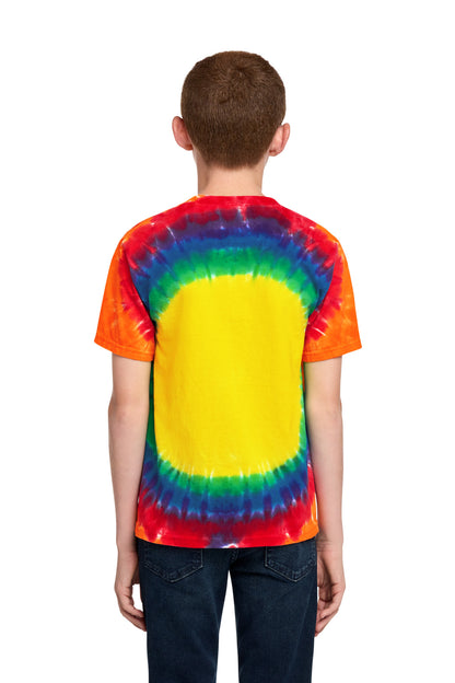 Rear View of Rainbow Port & Co Youth Window Tie-Dye Tee. PC149Y plain