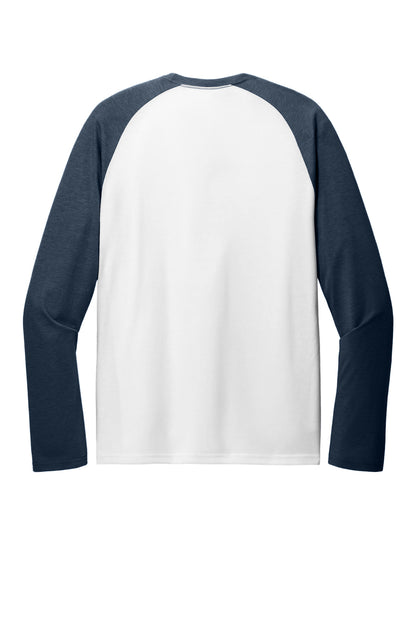Rear View of RblBl/BtWh Allmade Unisex Tri-Blend Long Sleeve Colorblock Raglan AL6009 plain