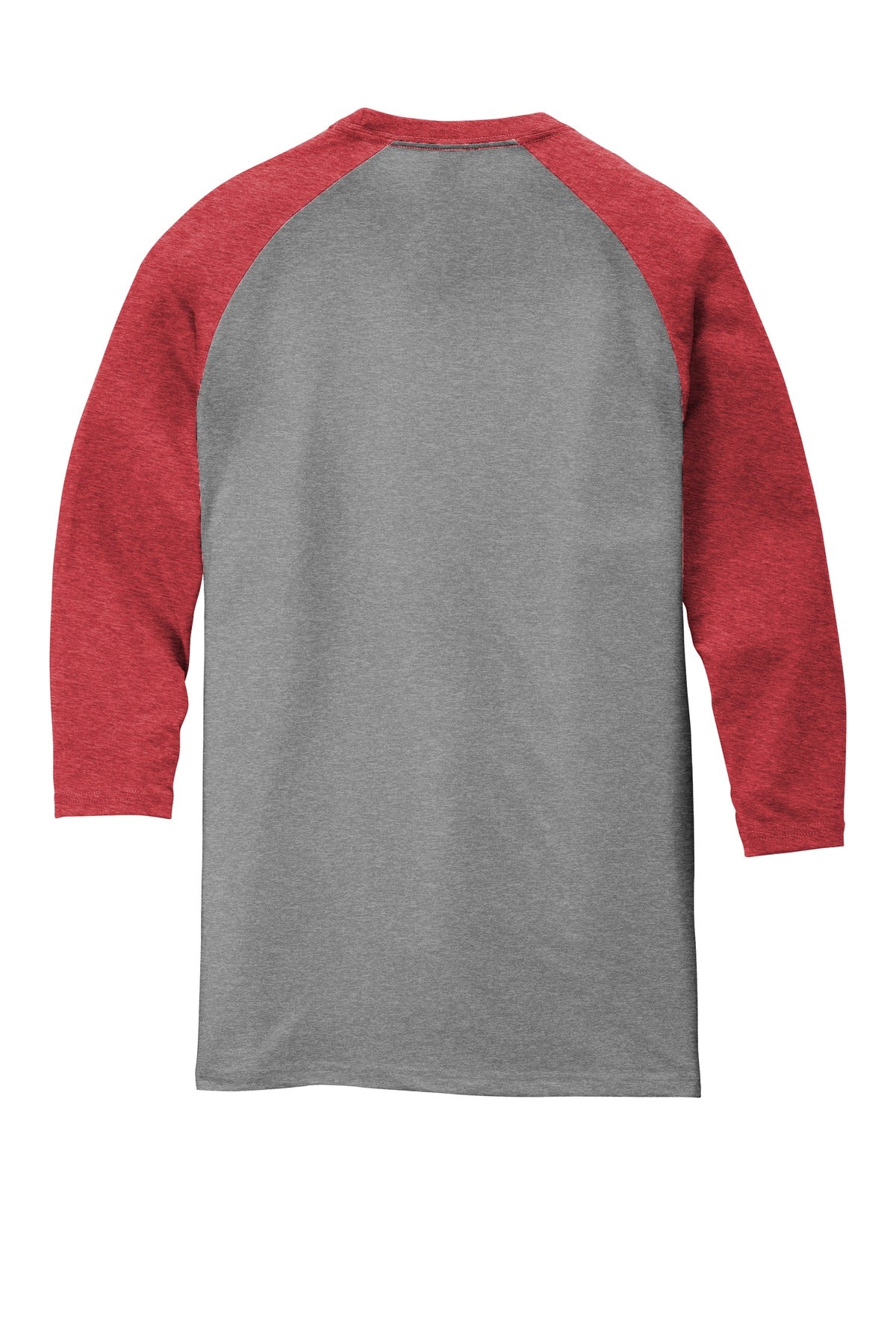 Rear View of Red Fr/Grey Fr District Perfect Tri 3/4-Sleeve Raglan. DM136 plain