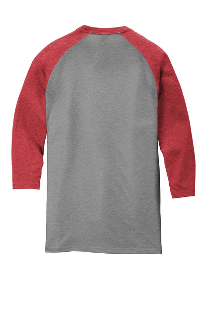 Rear View of Red Fr/Grey Fr District Perfect Tri 3/4-Sleeve Raglan. DM136 plain