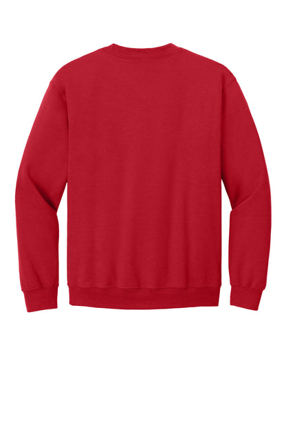 Rear View of Red Gildan Heavy Blend Crewneck Sweatshirt. 18000 plain