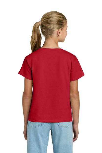Rear View of Red Gildan Youth Light Cotton Tee 3000B plain
