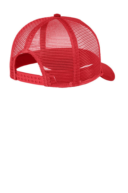 Rear View of Red Port Authority 5-Panel Snapback Cap. C932 plain