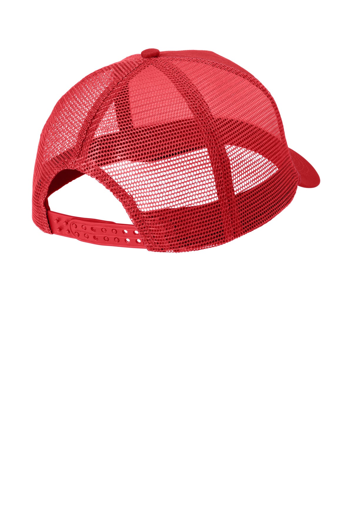 Rear View of Red Port Authority 5-Panel Snapback Cap. C932 plain