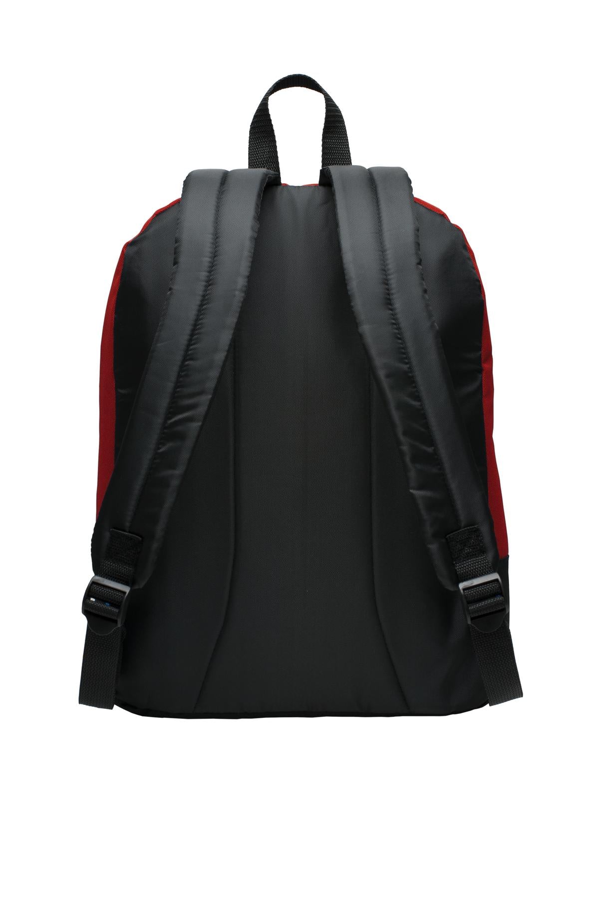 Rear View of Red Port Authority Basic Backpack. BG204 plain