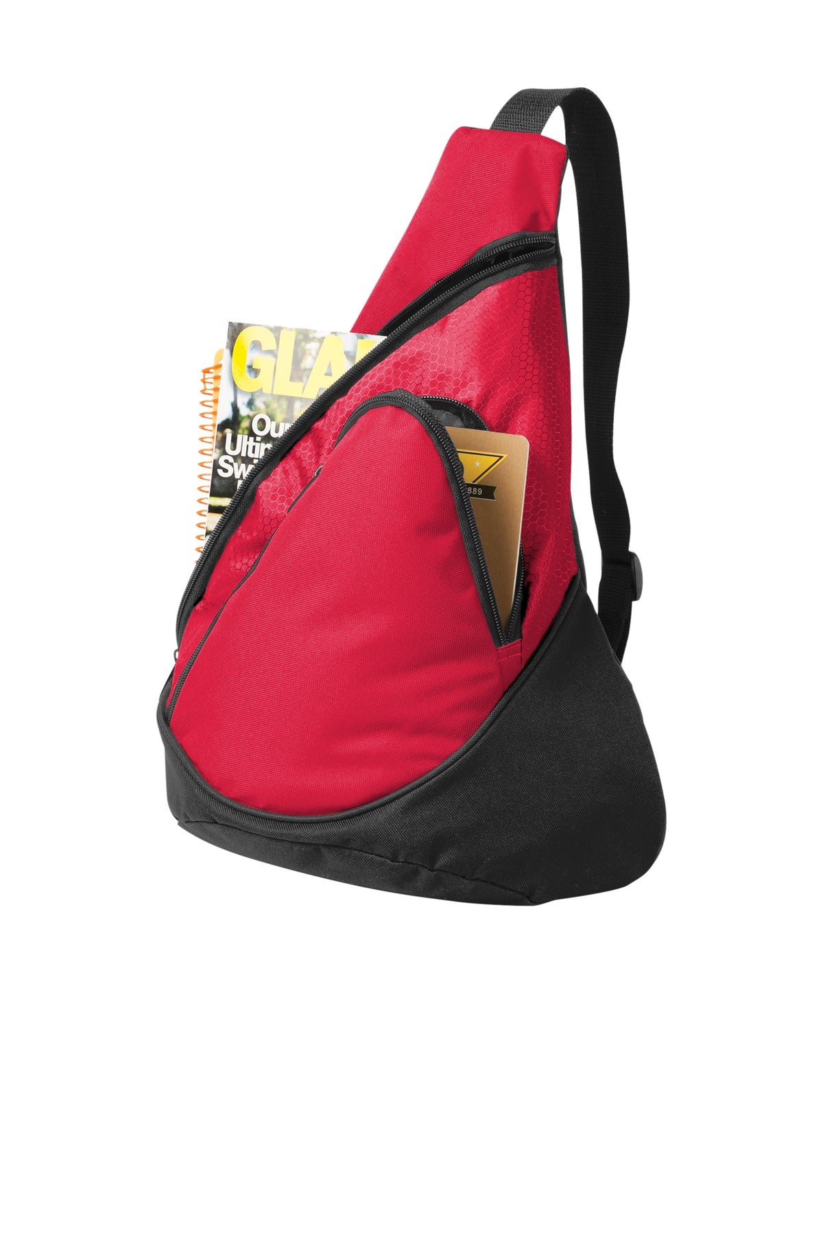 Rear View of Red Port Authority - Honeycomb Sling Pack. BG1010 plain