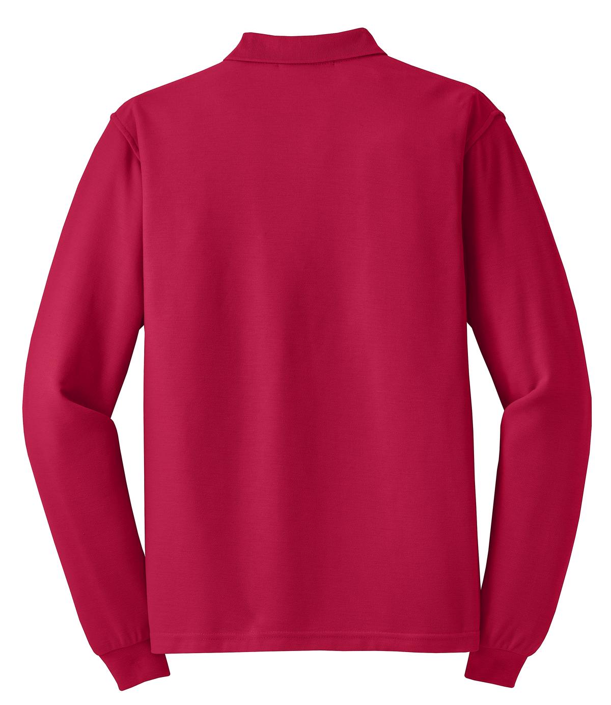 Rear View of Red Port Authority Silk Touch Long Sleeve Polo. K500LS plain