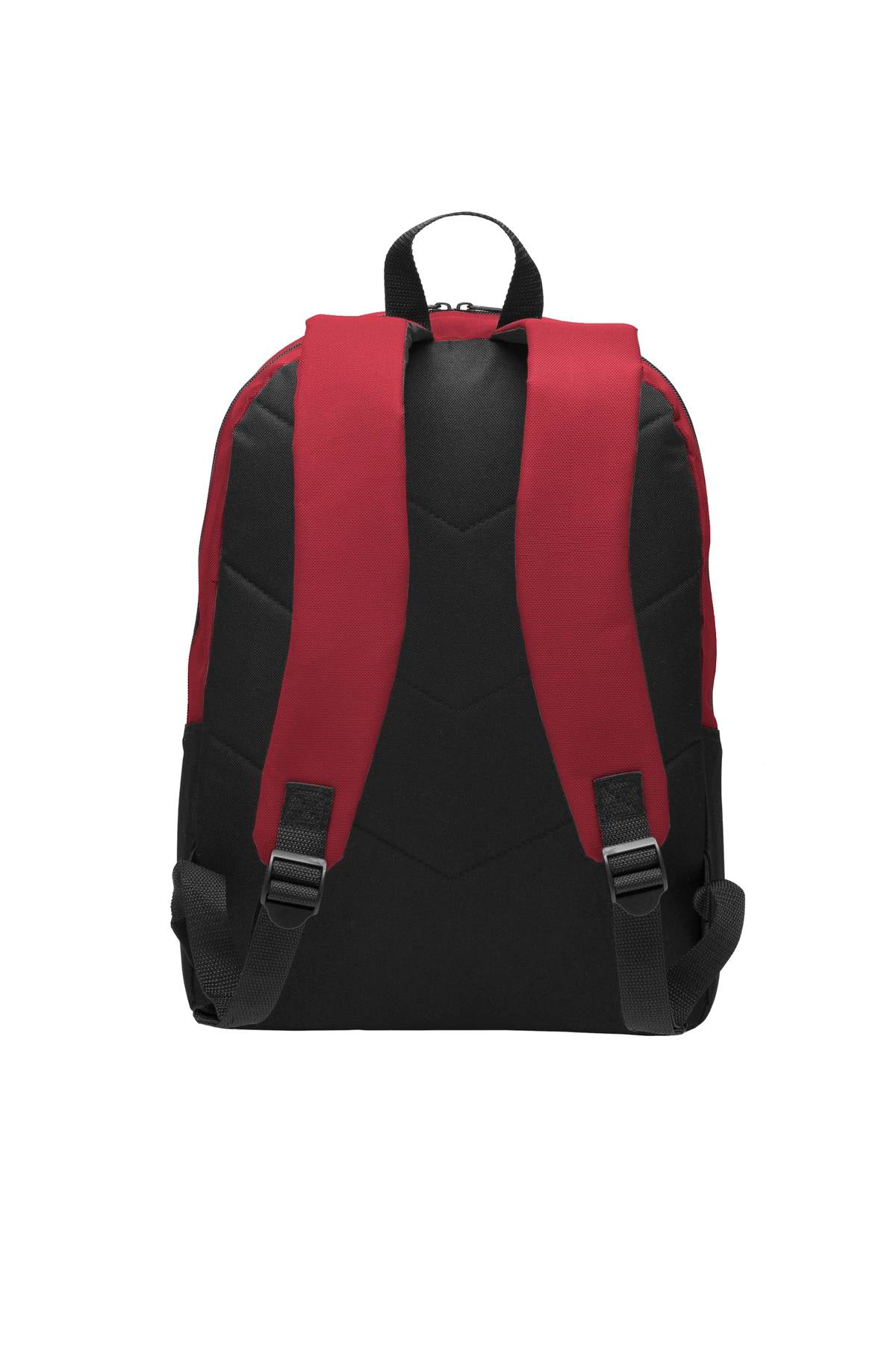 Rear View of Red Port Authority Value Backpack. BG203 plain