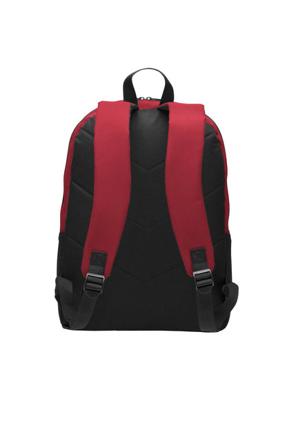 Rear View of Red Port Authority Value Backpack. BG203 plain