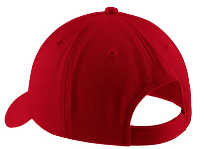 Rear View of Red Port Authority Washed Twill Cap. CP78 plain