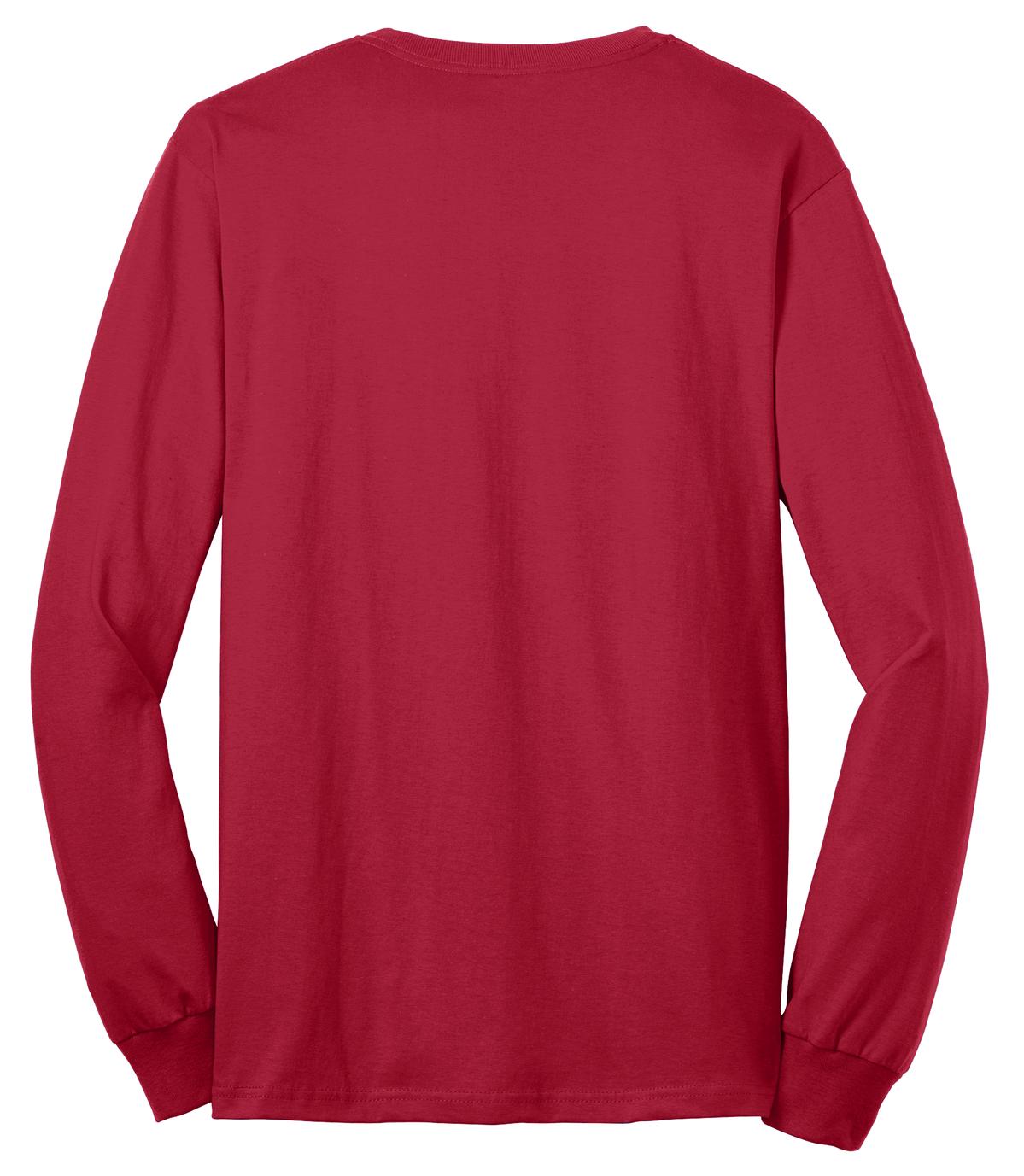 Rear View of Red Port & Co Tall Long Sleeve Core Blend Tee. PC55LST plain