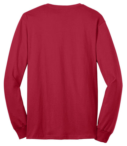 Rear View of Red Port & Co Tall Long Sleeve Core Blend Tee. PC55LST plain