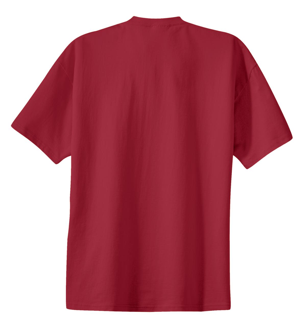 Rear View of Rich Red Port & Co Essential Tee. PC61 plain