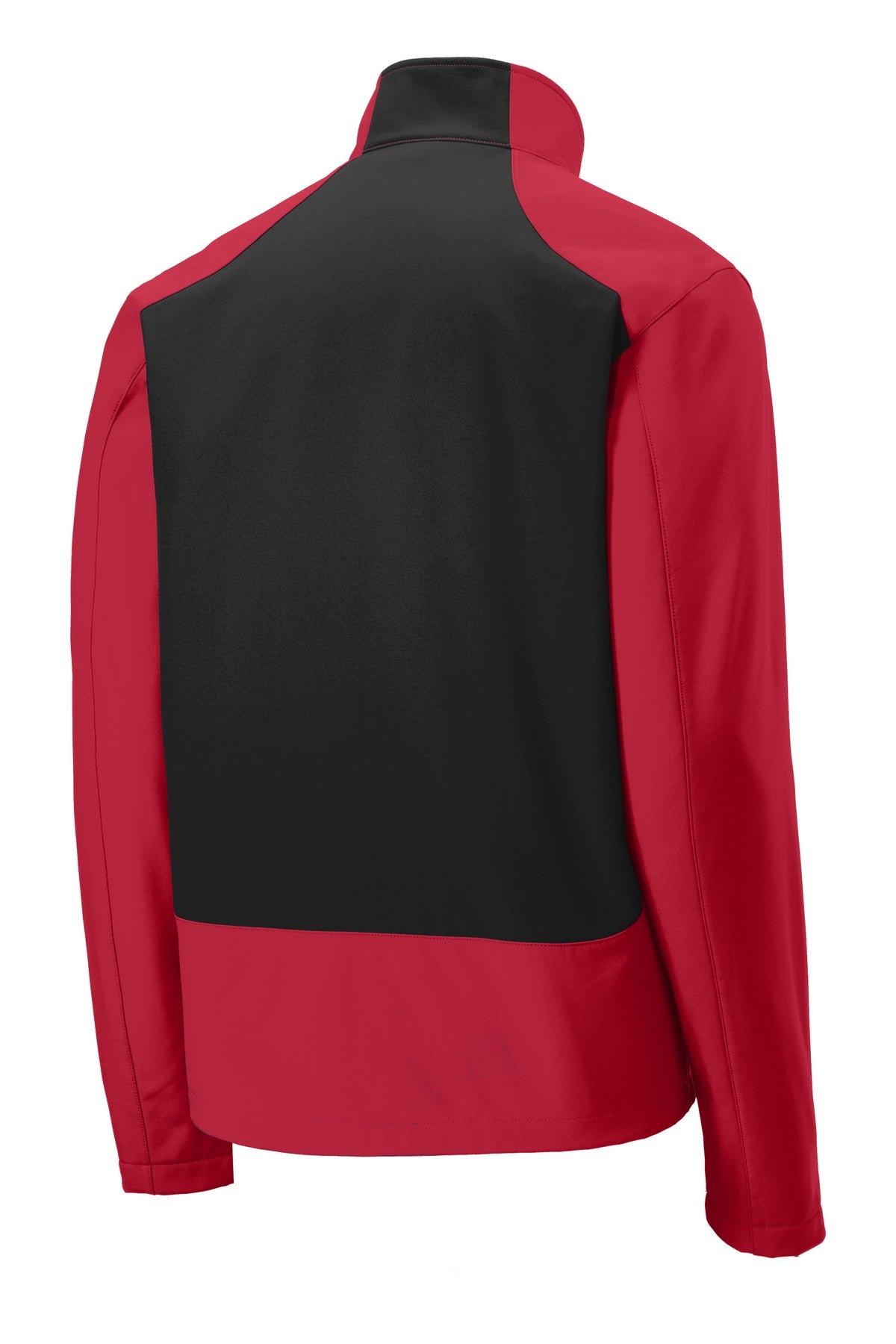 Rear View of Rich Red/Black Port Authority Back-Block Soft Shell Jacket. J336 plain
