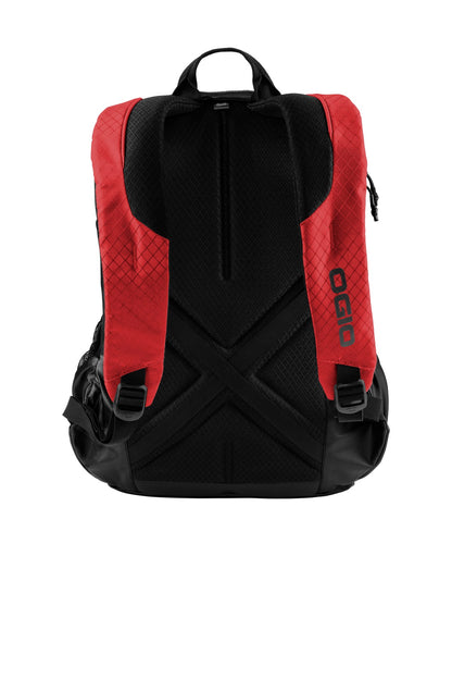 Rear View of Ripped Red OGIO Basis Pack. 91003 plain