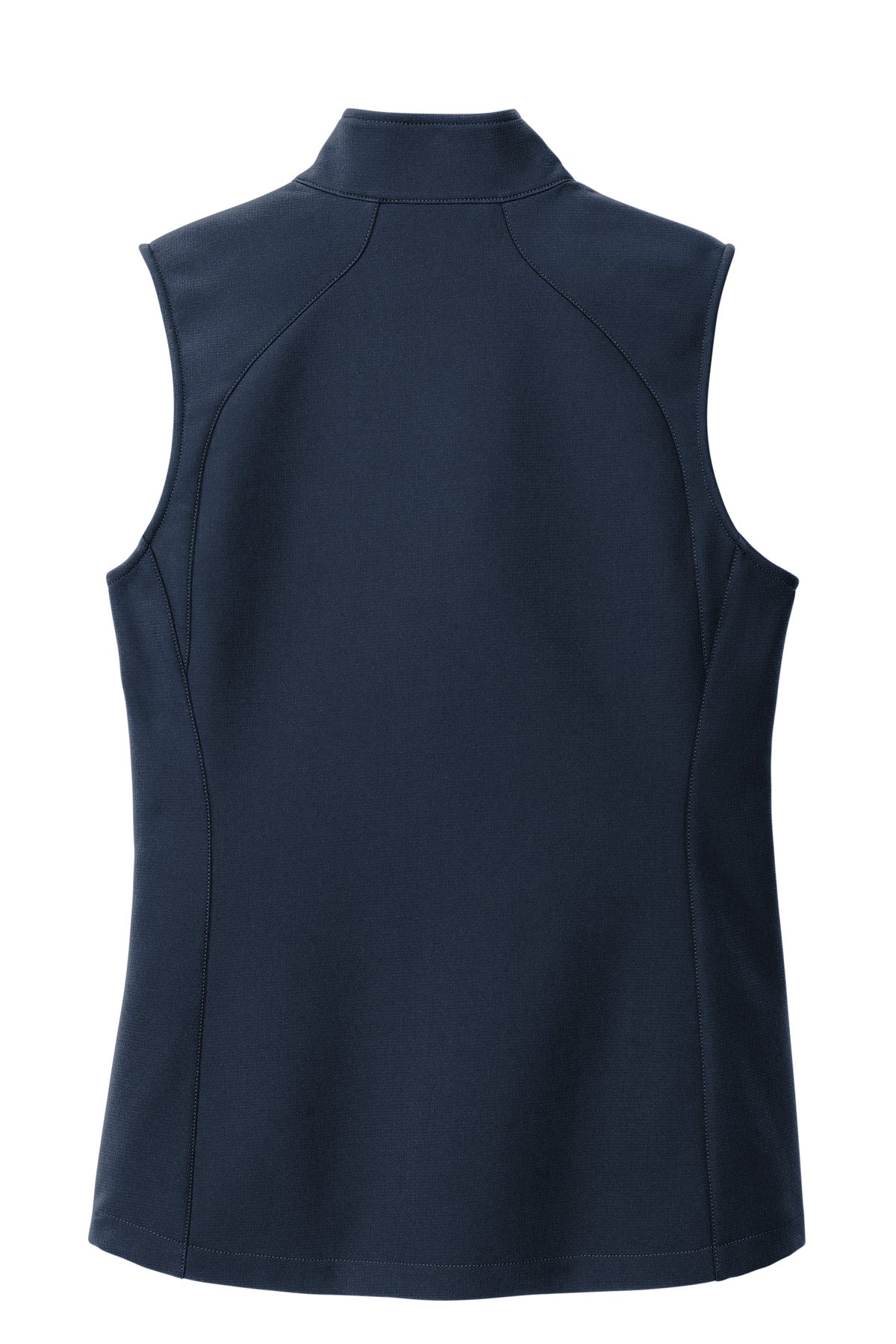 Rear View of RiverBlNv Eddie Bauer Women's Stretch Soft Shell Vest EB547 plain