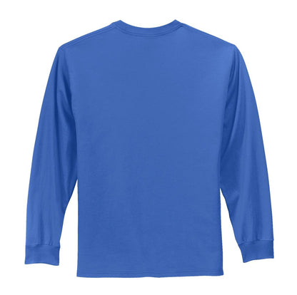 Rear View of Royal Blue Port & Co Long Sleeve Essential Tee. PC61LS plain
