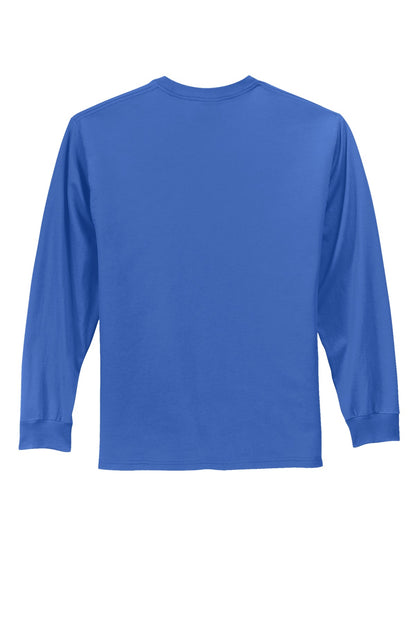 Rear View of Royal Blue Port & Co Long Sleeve Essential Tee. PC61LS plain