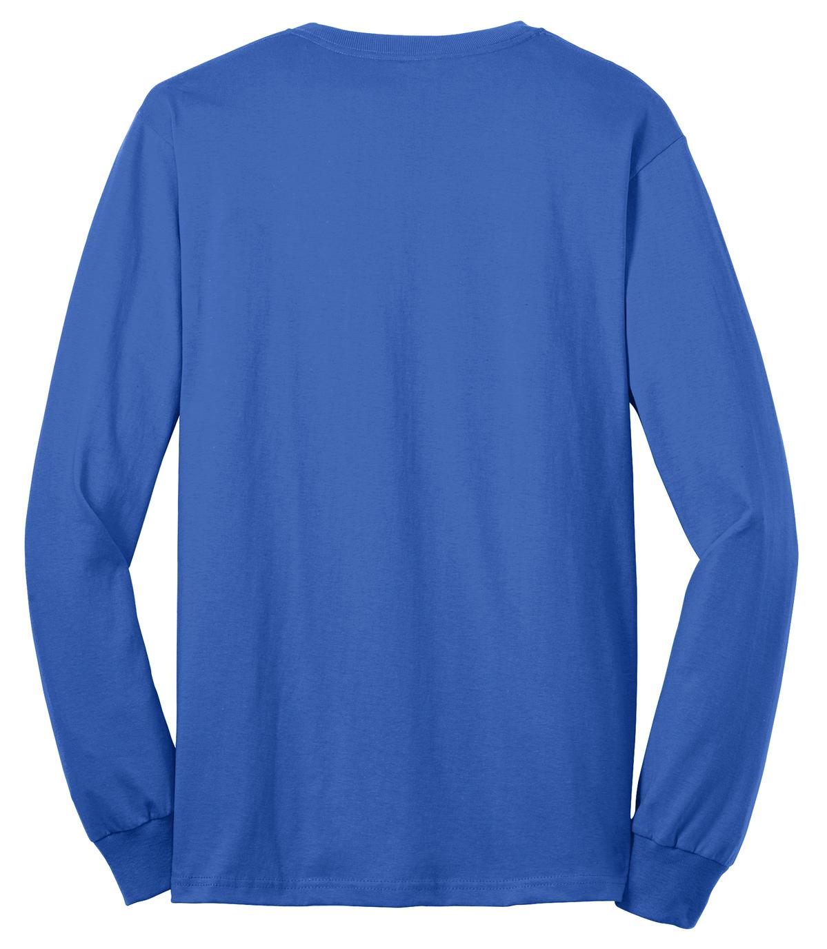 Rear View of Royal Port & Co Tall Long Sleeve Core Blend Tee. PC55LST plain
