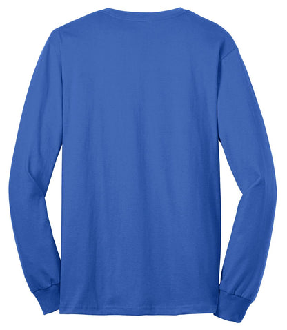 Rear View of Royal Port & Co Tall Long Sleeve Core Blend Tee. PC55LST plain
