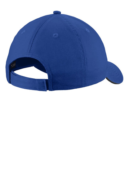 Rear View of Royal/Black Port Authority Unstructured Sandwich Bill Cap. C919 plain