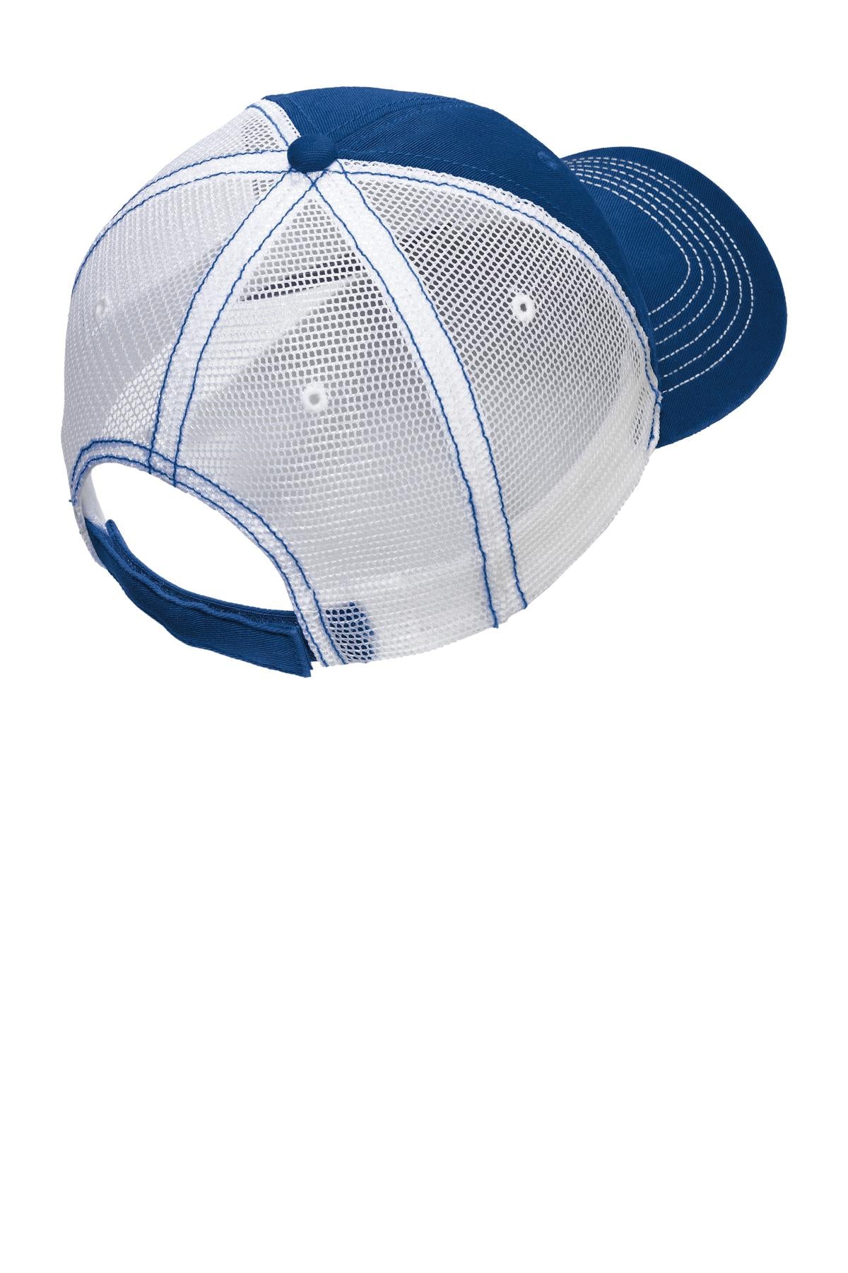 Rear View of Royal/White District Mesh Back Cap. DT607 plain