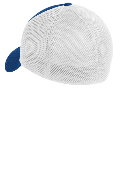 Rear View of Royal/White New Era - Stretch Mesh Cap. NE1020 plain