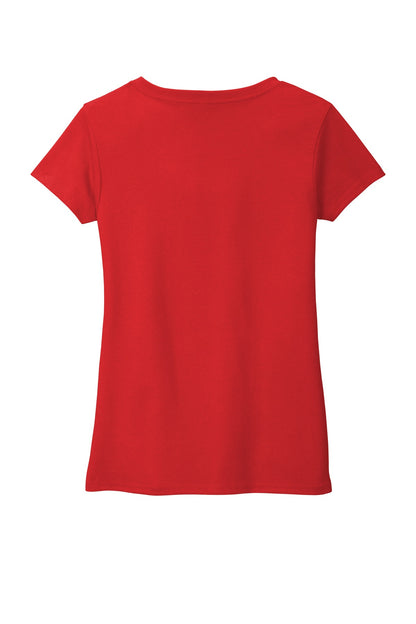 Rear View of Ruby Red District Women's Re-Tee V-Neck DT8001 plain