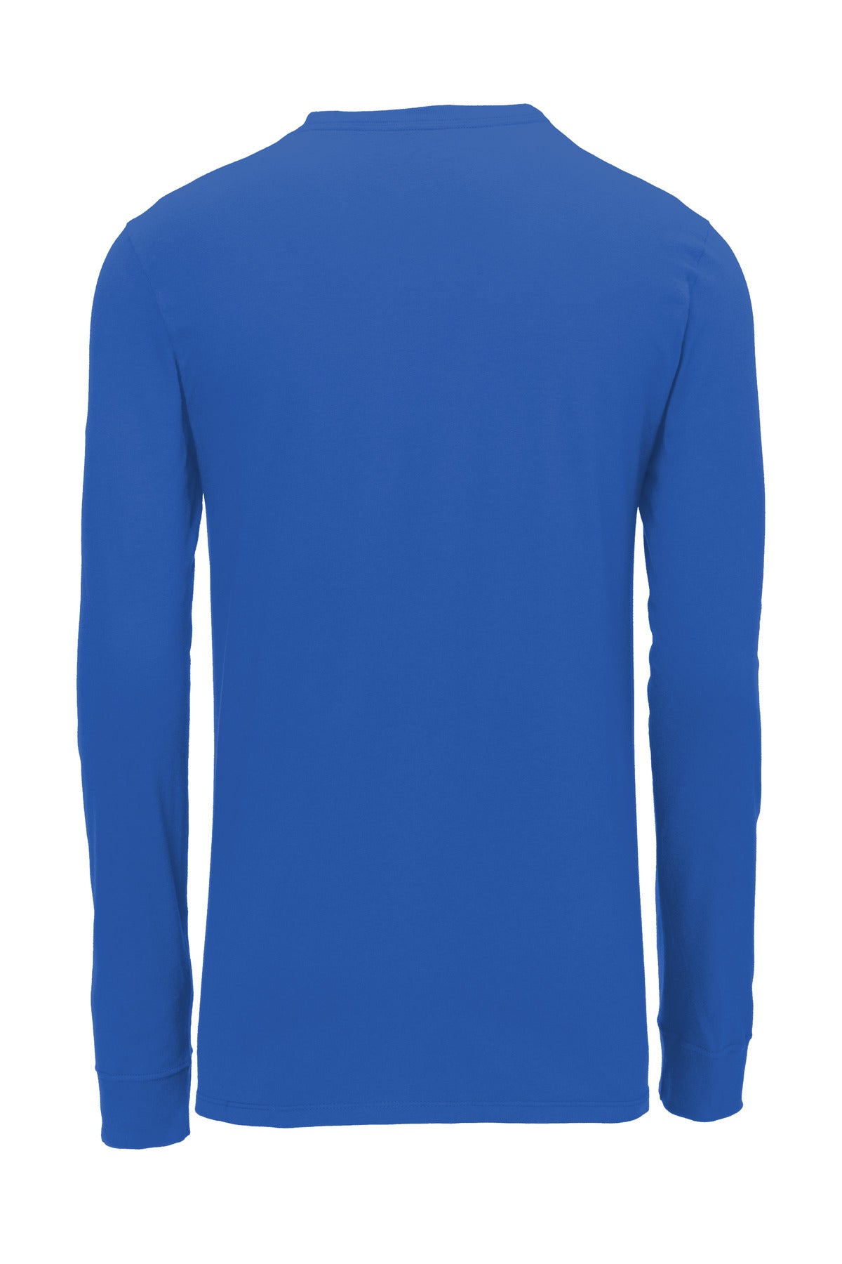 Rear View of Rush Blue Nike Dri-FIT Cotton/Poly Long Sleeve Tee. NKBQ5230 plain