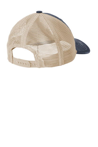 Rear View of RvBlNv/Khk Port Authority Distressed Mesh Back Cap C600 plain