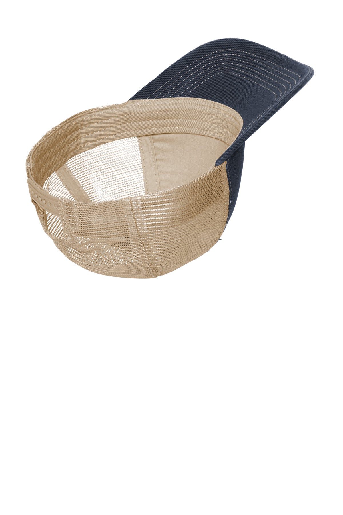 Rear View of RvBlNv/Khk Port Authority Distressed Mesh Back Cap C600 plain