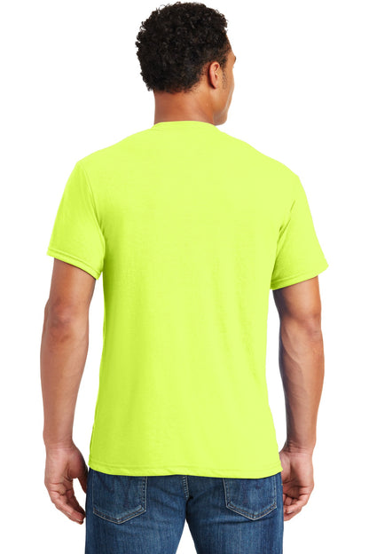 Rear View of Safety Green Jerzees Dri-Power 100% Polyester T-Shirt. 21M plain
