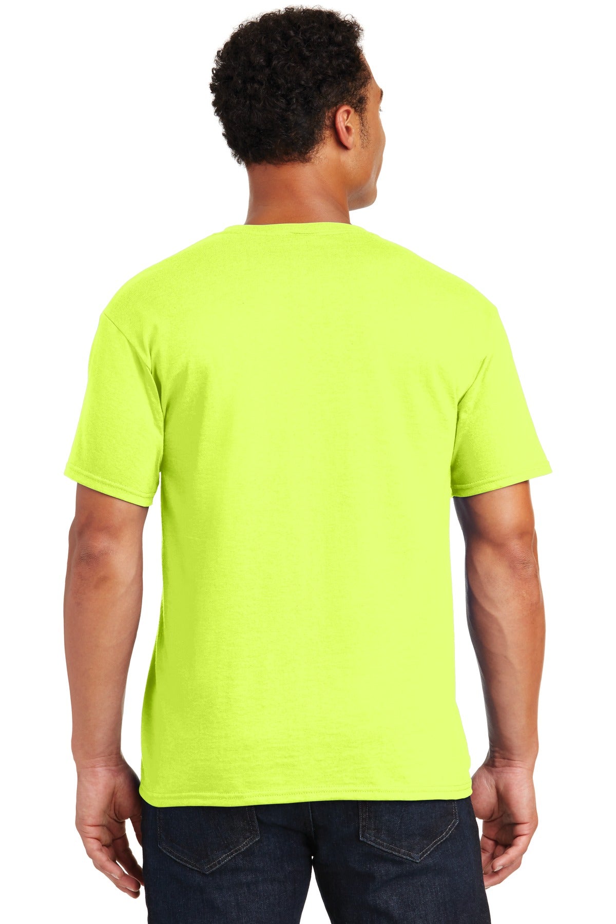 Rear View of Safety Green Jerzees - Dri-Power 50/50 Cotton/Poly T-Shirt. 29M plain