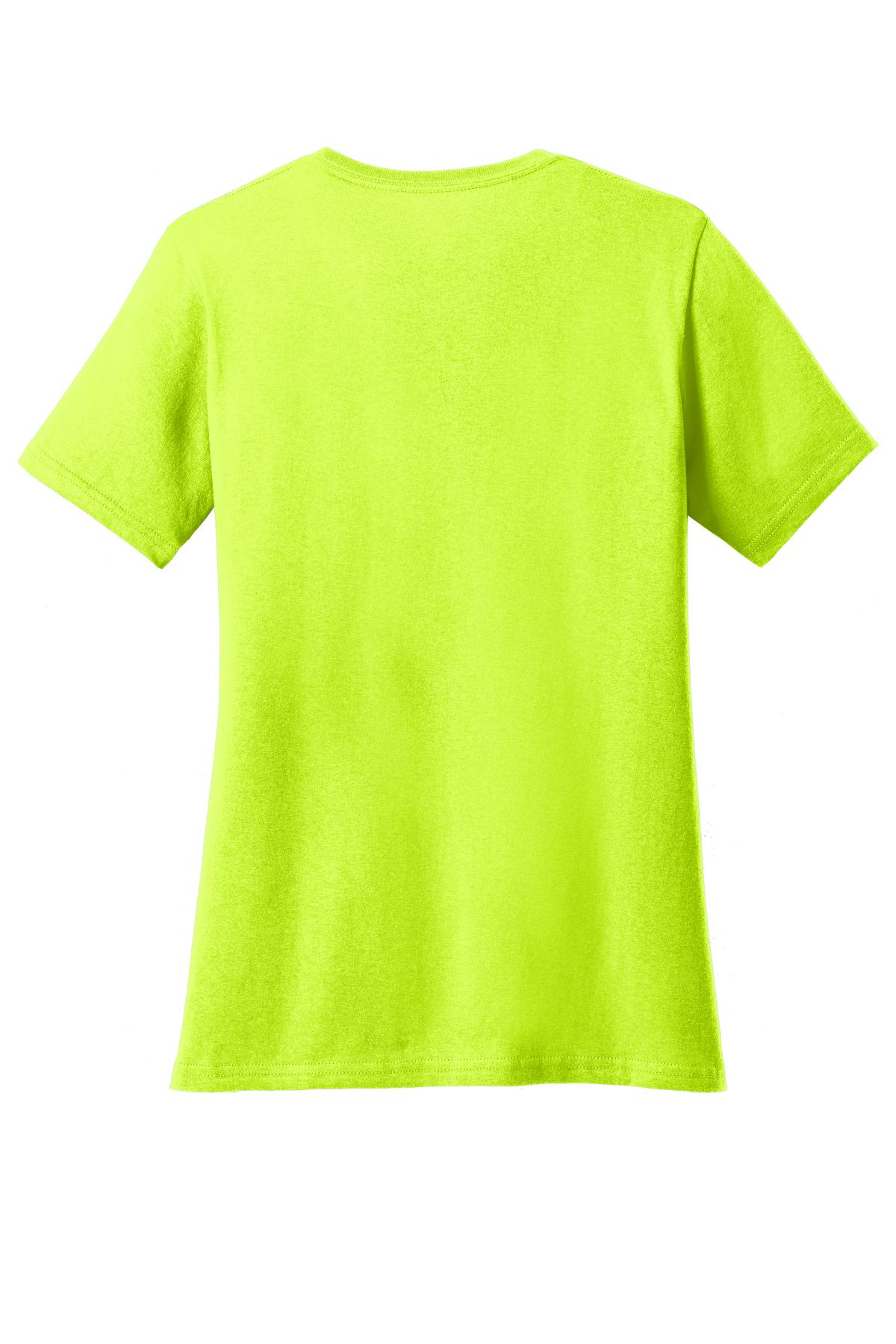 Rear View of Safety Green Port & Co Women's Core Blend Tee. LPC55 plain