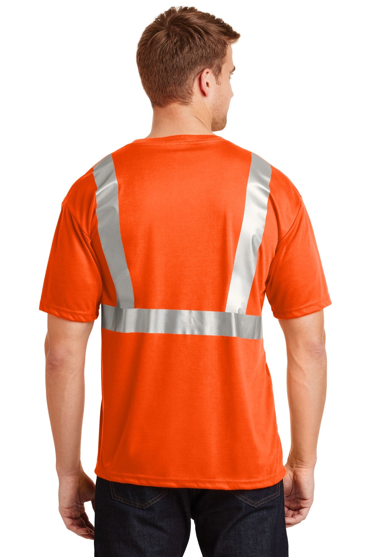 Rear View of Safety Orange CornerStone - ANSI 107 Class 2 Safety T-Shirt. CS401 plain