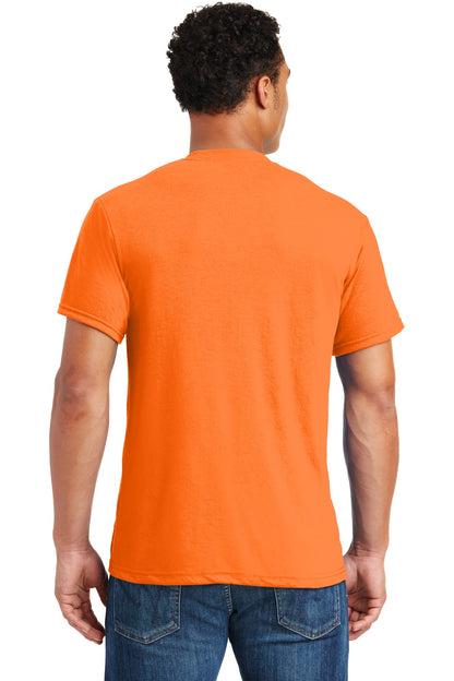 Rear View of Safety Orange Jerzees Dri-Power 100% Polyester T-Shirt. 21M plain
