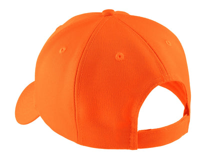 Rear View of Safety Orange Port Authority Solid Enhanced Visibility Cap. C806 plain
