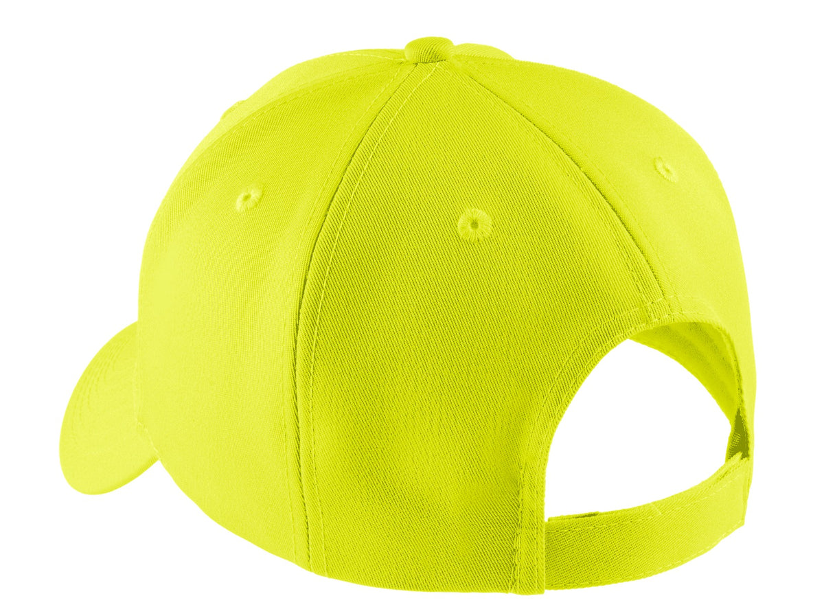 Rear View of Safety Yellow Port Authority Solid Enhanced Visibility Cap. C806 plain