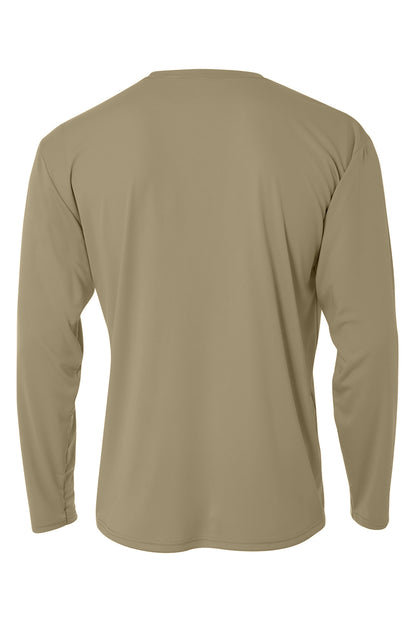 Rear View of Sand A4 Cooling Performance Long Sleeve Tee A4N3165 plain